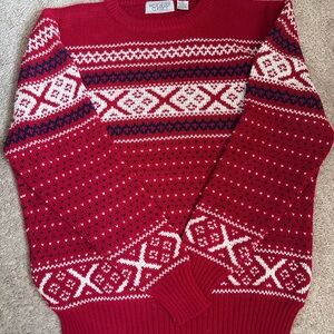 Classic Women's Red Patterned Crewneck Sweater